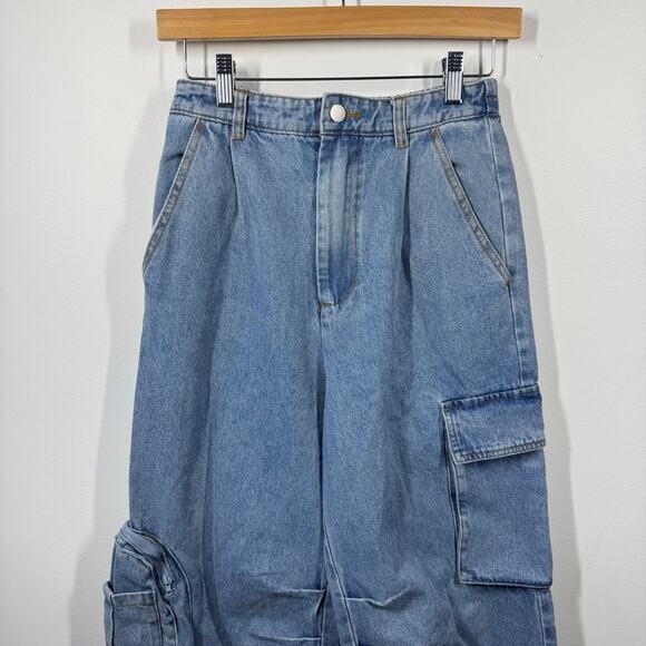 Blue Blush Jeans Women S Blue Cargo Wide Leg Stretch Waist Pocket Baggy Denim 90 - Picture 3 of 10